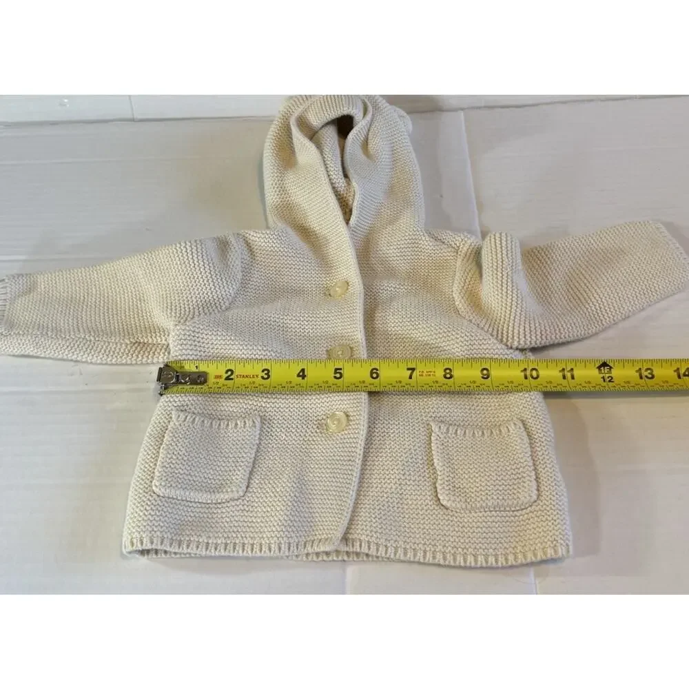 Baby Gap Size 6-12 mo Ivory Bear Knit Hooded Cardigan Sweater